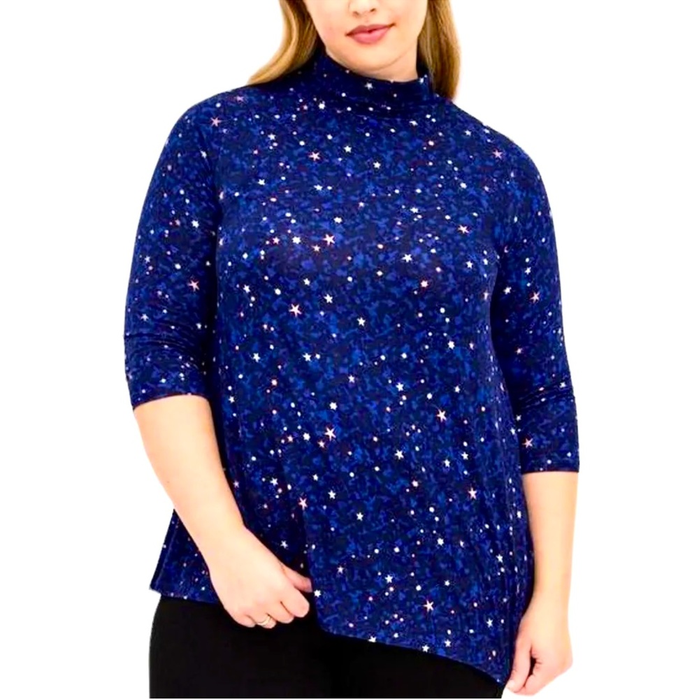 Torrid 2 X Plus Galaxy Super Soft Swing Turtleneck 3/4 Sleeve Tee Stars 16150434